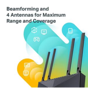 TP-LINK WiFi 6 AX1500 Smart Router, Wi-Fi 6 (802.11ax), Up to 1500 Mb/s WiFi Speed, Dual-Band 2.4 & 5GHz, 4x Fixed High-Performance Antennas, 4x LAN Ports, Archer AX10 Black - Image 6
