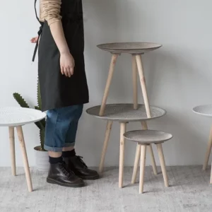 Creative Round Nordic Wood Coffee Table Bed Sofa Side Table Tea Fruit Snack Service Plate Tray Small Desk Living Room Furniture - Image 4