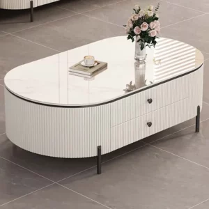 Simple Nordic Coffee Tables Storage White Oval Design Living Room Side Table Small Modern Floor Mesa De Centro Bedroom Furniture - Image 1