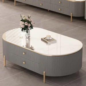 Simple Nordic Coffee Tables Storage White Oval Design Living Room Side Table Small Modern Floor Mesa De Centro Bedroom Furniture - Image 2