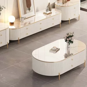 Simple Nordic Coffee Tables Storage White Oval Design Living Room Side Table Small Modern Floor Mesa De Centro Bedroom Furniture - Image 4