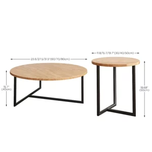 l # Brown Solid Wood Center Coffee Table Set Iron Frame Tea Table - Image 6