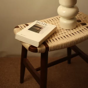 French Solid Wood Shoe Stool Woven Rattan Side Table Compact Dressing Table Ottoman Versatile Bedside Cabinet - Image 3