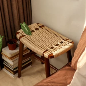 French Solid Wood Shoe Stool Woven Rattan Side Table Compact Dressing Table Ottoman Versatile Bedside Cabinet - Image 4