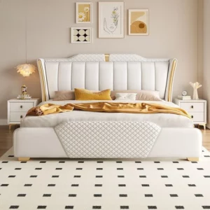 Nordic style luxury leather art bed double bed adult French simple 1.8x2 meters small apartment 1.5 meters wedding bed leather b - Image 5