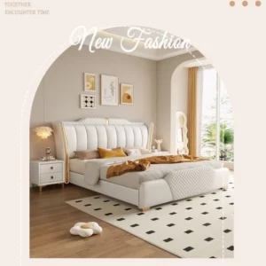 Nordic style luxury leather art bed double bed adult French simple 1.8x2 meters small apartment 1.5 meters wedding bed leather b - Image 6