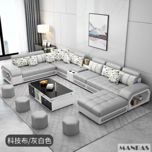 Linlamim Fabric Sofa Set Furniture Living Room Sofa Set with USB and Stools / Big U Shape Cloth Couch Sofas for Home Furniture - Image 3
