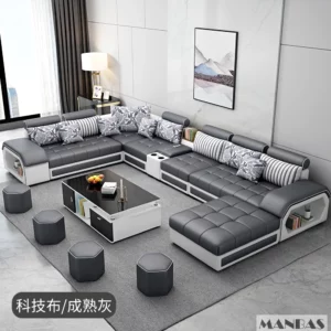 Linlamim Fabric Sofa Set Furniture Living Room Sofa Set with USB and Stools / Big U Shape Cloth Couch Sofas for Home Furniture - Image 5