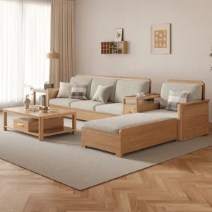 Nordic ash wood solid wood sofa combination fabric sofa modern simple large and small apartment living room - Image 3