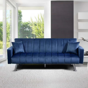 Glam Fabric Sofa Bed Modern Design Two Seat Sofas Comfortable Living Room Furniture 185 x W 81 x H 77 cm Navy - Image 1