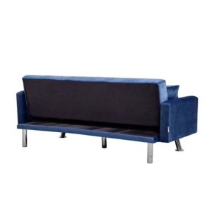 Glam Fabric Sofa Bed Modern Design Two Seat Sofas Comfortable Living Room Furniture 185 x W 81 x H 77 cm Navy - Image 3