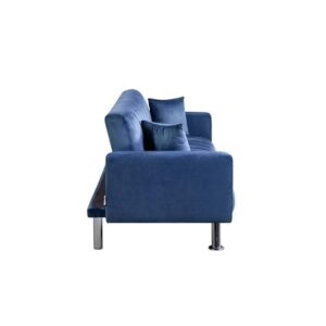 Glam Fabric Sofa Bed Modern Design Two Seat Sofas Comfortable Living Room Furniture 185 x W 81 x H 77 cm Navy - Image 4