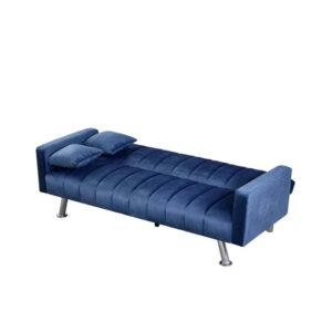 Glam Fabric Sofa Bed Modern Design Two Seat Sofas Comfortable Living Room Furniture 185 x W 81 x H 77 cm Navy - Image 5