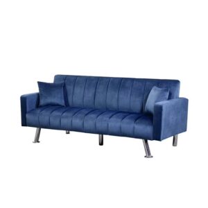 Glam Fabric Sofa Bed Modern Design Two Seat Sofas Comfortable Living Room Furniture 185 x W 81 x H 77 cm Navy - Image 2