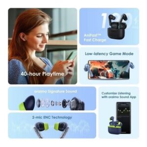 Oraimo Oraimo FreePods Lite True Wireless Earbuds Bluetooth 5.3, 40H Playtime, with 2 Mics, via App Black - Image 6