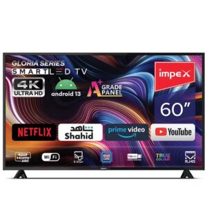 Impex 60-Inch 4K UHD Smart LED TV - Latest Android Version, Quad Core, A+ Panel, Wi-Fi, 3 HDMI, 2 USB, RJ45, DVB-T2, 3840x2160 Resolution, 176° View, Slim Design, 2 Year Warranty - GLORIA 60 UHD SMART Black - Image 8