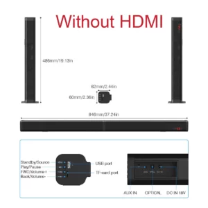 Sounderlink Wireless Detachable Bluetooth TV 37 inch Soundbar Speaker Home Theater Support Optical SPDIF AUX HDMI-Compatible - Image 4