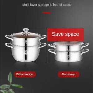 SUS304 stainless steel double layer thickened household cage drawer steamed Mantou small steamer soup pot stew pot - Image 4