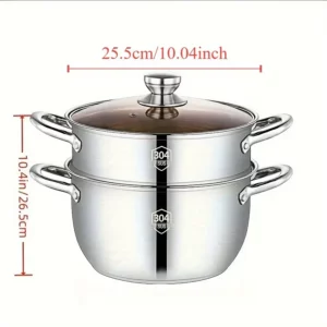 SUS304 stainless steel double layer thickened household cage drawer steamed Mantou small steamer soup pot stew pot - Image 3