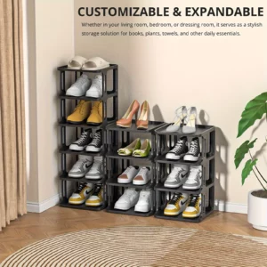‌Black 4-Tier Compact Expandable Shoe Rack - Easy Assembly for Small Spaces - Image 2
