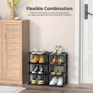 ‌Black 4-Tier Compact Expandable Shoe Rack - Easy Assembly for Small Spaces - Image 3