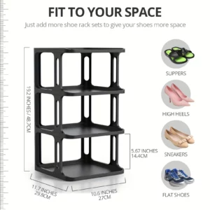 ‌Black 4-Tier Compact Expandable Shoe Rack - Easy Assembly for Small Spaces - Image 6
