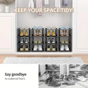 ‌Black 4-Tier Compact Expandable Shoe Rack - Easy Assembly for Small Spaces - Image 5
