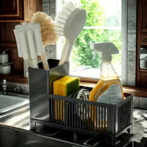 1pc Kitchen Drain Rack Kitchen utensils storage basket used for storing cleaning tools sponge cleaning drying drain basket - Image 2