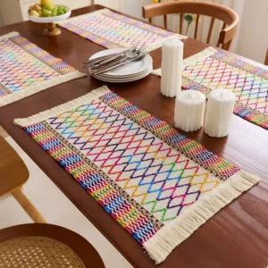 Sets of 4/6 ethnic vibe Colorful Placemats with Tassels, Coffee Table Mats for Home Decor, Party Dinners, Festivals - Image 2