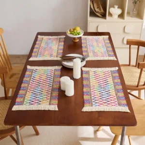 Sets of 4/6 ethnic vibe Colorful Placemats with Tassels, Coffee Table Mats for Home Decor, Party Dinners, Festivals - Image 3