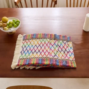 Sets of 4/6 ethnic vibe Colorful Placemats with Tassels, Coffee Table Mats for Home Decor, Party Dinners, Festivals - Image 6