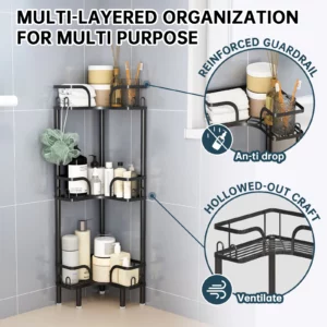 1Pc Bathroom Triangle Shelf Corner Multi-Layer Storage Rack for Bathrooms, Shower Rooms, Organizing Toiletries, Freestanding Storage Rack Large Spacing Floor Shower Shelf Rack Storage Stands for Bathroom - Image 3
