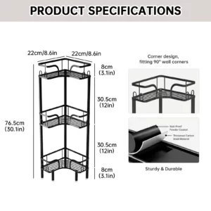 1Pc Bathroom Triangle Shelf Corner Multi-Layer Storage Rack for Bathrooms, Shower Rooms, Organizing Toiletries, Freestanding Storage Rack Large Spacing Floor Shower Shelf Rack Storage Stands for Bathroom - Image 5