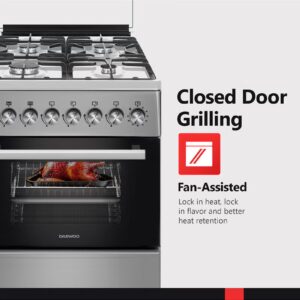 DAEWOO 60X60Cm Freestanding Cooker, Full Gas Cooking Range With 4 Burners, Automatic Ignition And Safety, Cast Iron Pan Support, Stainless Steel Finish, Separate Knob For Oven Grill, Made In Türkiye DGC-665BSF Grey/Black - Image 4