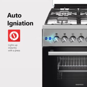 DAEWOO 60X60Cm Freestanding Cooker, Full Gas Cooking Range With 4 Burners, Automatic Ignition And Safety, Cast Iron Pan Support, Stainless Steel Finish, Separate Knob For Oven Grill, Made In Türkiye DGC-665BSF Grey/Black - Image 5