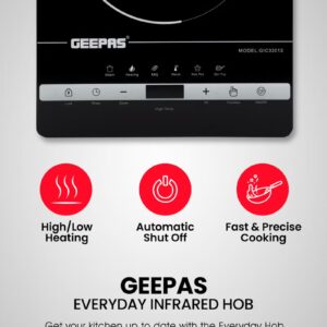 GEEPAS Digital Infrared Cooker- GIC33013/ Single Cooking Hob with Ceramic Heating Element, 2200W Power, 4-Digit LED Display & Touch Control/ 10 Adjustable Power & Temperature Levels, 3hr Timer, Multi-Function Cooking (Hot Pot, Soup, Fry, BBQ, etc.), Energy Saving 2200 W GIC33013 Black - Image 4