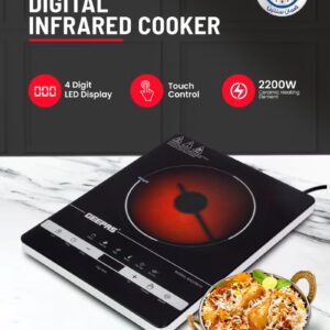 GEEPAS Digital Infrared Cooker- GIC33013/ Single Cooking Hob with Ceramic Heating Element, 2200W Power, 4-Digit LED Display & Touch Control/ 10 Adjustable Power & Temperature Levels, 3hr Timer, Multi-Function Cooking (Hot Pot, Soup, Fry, BBQ, etc.), Energy Saving 2200 W GIC33013 Black - Image 6