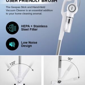 GEEPAS Stick & Handheld Vacuum Cleaner, HEPA Filter, Handheld & Stick, 0.9L Dust Bag Capacity, 600W Powerful Motor, Transparent Dust Cup for Easy Check, Lightweight Body & Low Noise 0.9 L 600 W GVC2596N White - Image 4