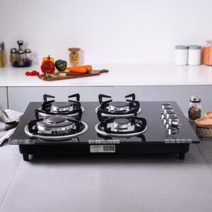 Olsenmark 4 in 1 Built In Gas Hob OMCH1823, 8 mm Black Tempered Glass Top, 4 Brass Burners, Low Consumption and Improved Flow, Battery and Electronic Auto Ignition OMCH1823 Black - Image 3