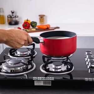 Olsenmark 4 in 1 Built In Gas Hob OMCH1823, 8 mm Black Tempered Glass Top, 4 Brass Burners, Low Consumption and Improved Flow, Battery and Electronic Auto Ignition OMCH1823 Black - Image 4
