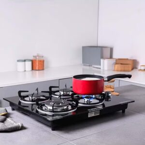 Olsenmark 4 in 1 Built In Gas Hob OMCH1823, 8 mm Black Tempered Glass Top, 4 Brass Burners, Low Consumption and Improved Flow, Battery and Electronic Auto Ignition OMCH1823 Black - Image 6