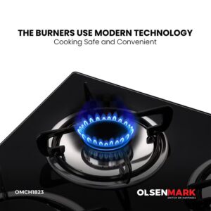 Olsenmark 4 in 1 Built In Gas Hob OMCH1823, 8 mm Black Tempered Glass Top, 4 Brass Burners, Low Consumption and Improved Flow, Battery and Electronic Auto Ignition OMCH1823 Black - Image 9