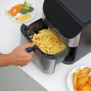 Olsenmark Digital Air Fryer with Non-Stick Frying Pot and Tray , Oil Free Cooking/ LED Display with Touch Screen, 10 Preset Cook Modes, 1-60 minutes Timer/ for Making Fries, Steak, Chicken, Meat, Bread/ 2 Years Warranty 6 L 1700 W OMAF2346J Black and Silver - Image 4