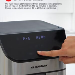 Olsenmark Digital Air Fryer with Non-Stick Frying Pot and Tray , Oil Free Cooking/ LED Display with Touch Screen, 10 Preset Cook Modes, 1-60 minutes Timer/ for Making Fries, Steak, Chicken, Meat, Bread/ 2 Years Warranty 6 L 1700 W OMAF2346J Black and Silver - Image 9