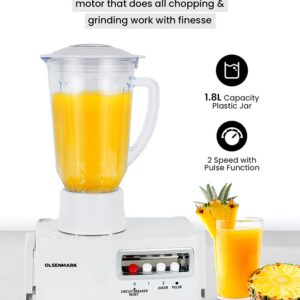 Olsenmark 4-In-1 Juicer Blender / Food Processor with Stainless Steel Blades, Overheat Protection & Safety Lock, Durable & Easy to Use and 2 Speeds with Pulse Function 1.8 L 650 W OMSB2137J White - Image 10