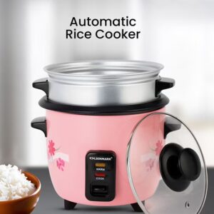 Olsenmark 0.6 L Multifunctional Rice Cooker With Non-Stick Inner Pot With Cool Touch Handle/Includes Cook And Keep Warm Functions, Equipped With Tempered Glass Lid, Rice Spoon, Plastic Inner Steamer And Measuring Cup 0.6 L 350 W OMRC2350H Pink/Silver - Image 2
