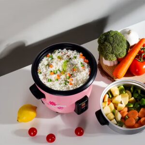 Olsenmark 0.6 L Multifunctional Rice Cooker With Non-Stick Inner Pot With Cool Touch Handle/Includes Cook And Keep Warm Functions, Equipped With Tempered Glass Lid, Rice Spoon, Plastic Inner Steamer And Measuring Cup 0.6 L 350 W OMRC2350H Pink/Silver - Image 3