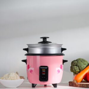 Olsenmark 0.6 L Multifunctional Rice Cooker With Non-Stick Inner Pot With Cool Touch Handle/Includes Cook And Keep Warm Functions, Equipped With Tempered Glass Lid, Rice Spoon, Plastic Inner Steamer And Measuring Cup 0.6 L 350 W OMRC2350H Pink/Silver - Image 4