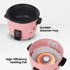 Olsenmark 0.6 L Multifunctional Rice Cooker With Non-Stick Inner Pot With Cool Touch Handle/Includes Cook And Keep Warm Functions, Equipped With Tempered Glass Lid, Rice Spoon, Plastic Inner Steamer And Measuring Cup 0.6 L 350 W OMRC2350H Pink/Silver - Image 6