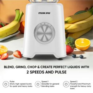 NIKAI 3-in-1 Blender with 1.5 Ltr Liquid Jar, 1 Coffee Grinder & 1 Meat Mincer, 2 Speeds, Stainless Blades, Unbreakable Jar, Perfect for Dry And Wet Fine Grinding, Mixing & Juicing 1.5 L 600 W NB1900NA1/ NB2900EB2 White - Image 4